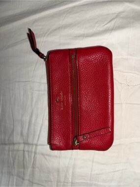 kate spade Red Pebbled Leather Zip-Around Wallet with Front Zip Pocket